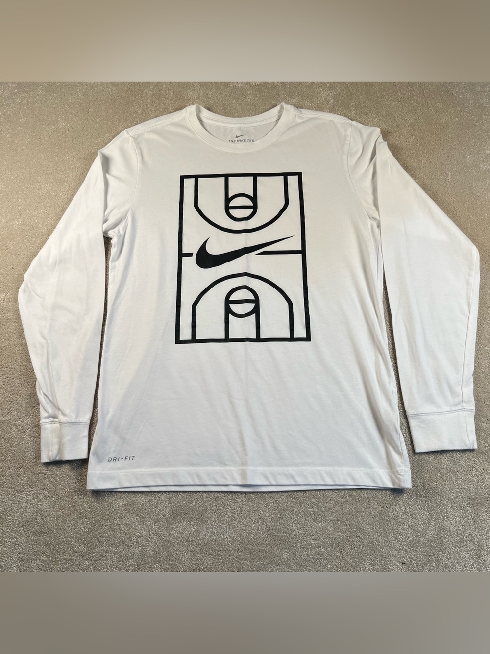 Nike Basketball T-Shirt Long Sleeve White Black Dri-Fit Men's Small